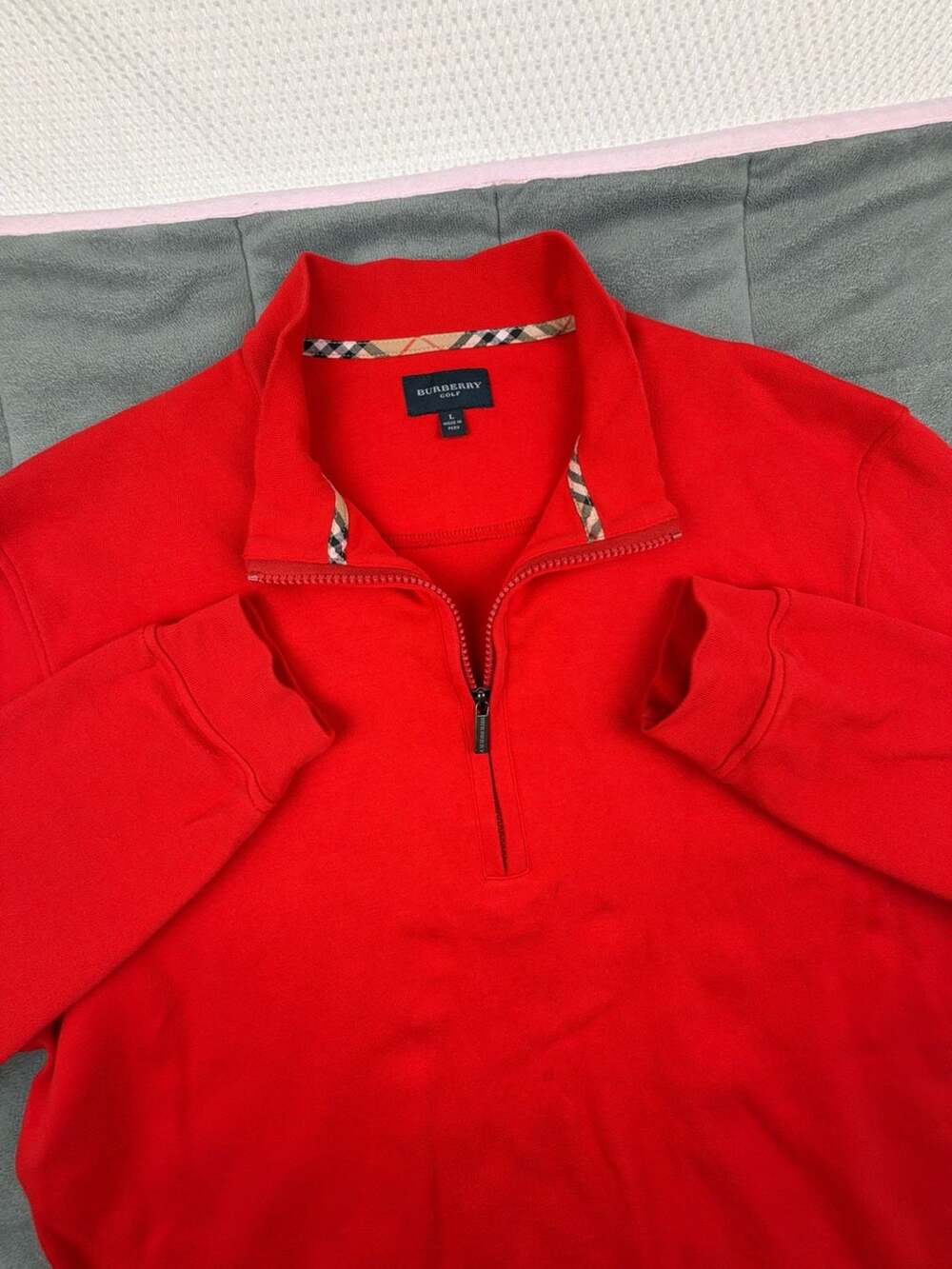 Burberry Golf Performance Quarter Zip Pullover Size L Red Long Sleeve Mens